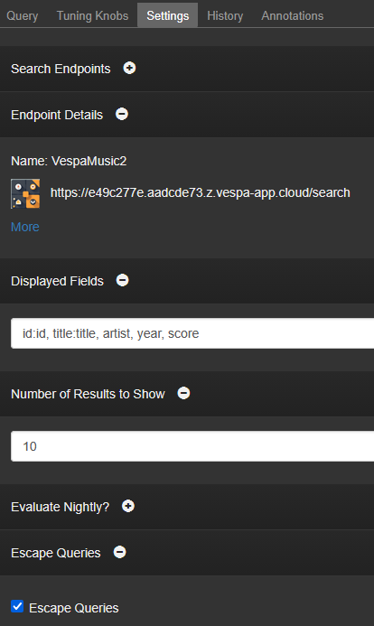 quepid settings for Vespa